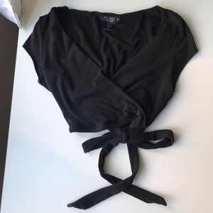 Black Bodycon Wrap Top and Skirt Set